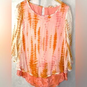 Soft Surroundings Coral and Peach Tie-Dye Blouse
